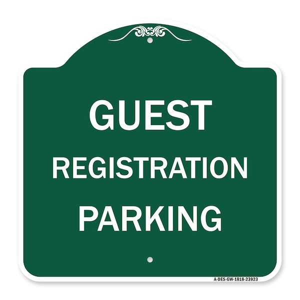 Signmission Designer Series Guest Registration Parking, Green & White Aluminum Sign, 18" x 18", GW-1818-23923 A-DES-GW-1818-23923 - main